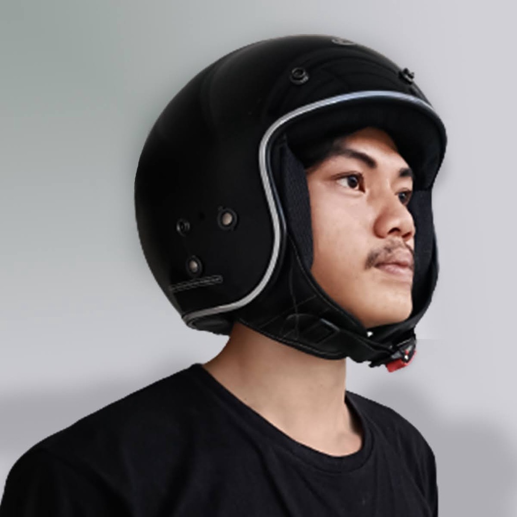 Helm Bogo Dewasa Retro Classic Half Face SNI Full Leher Lis Chrome /Helm Pria /Helm Wanita/Helm Kaca Datar - CFM RETRO HITAM GLOSY