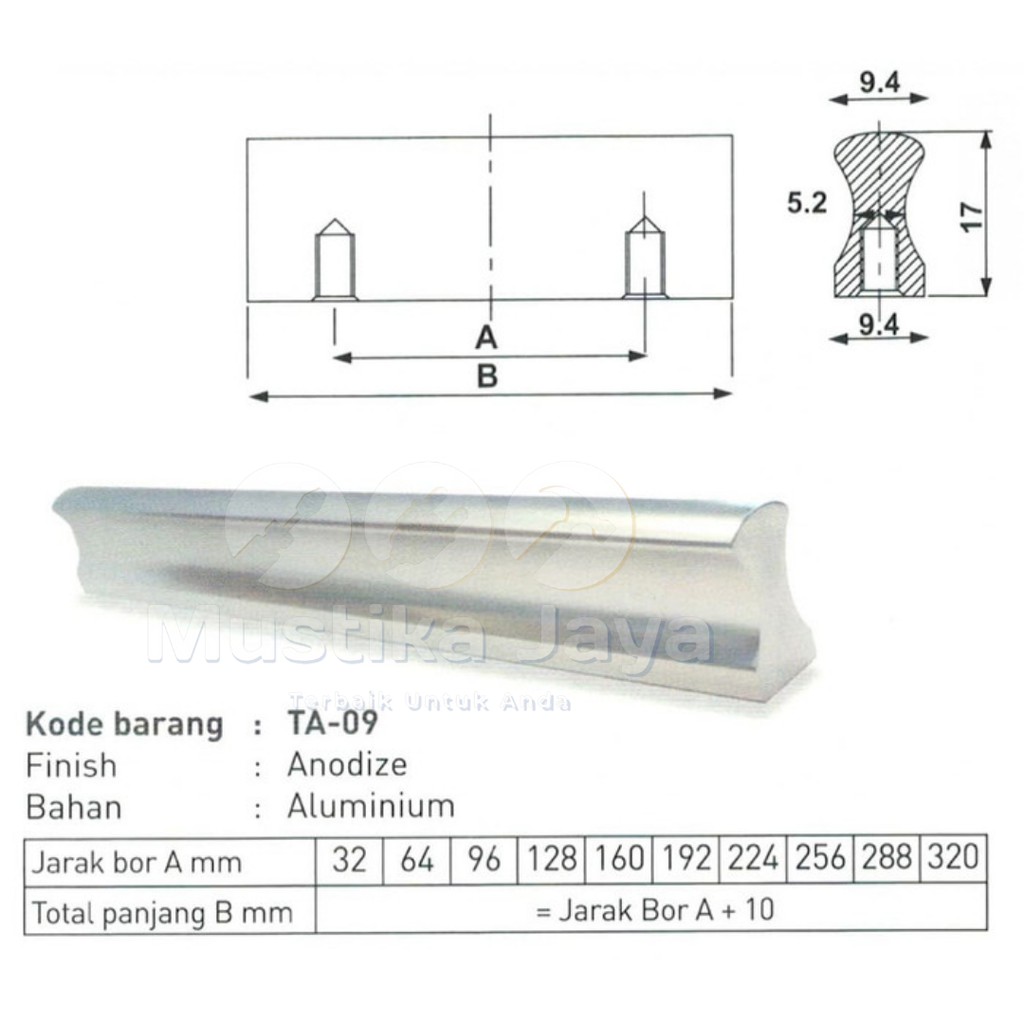 Handle Tarikan Lemari Laci Stainless Alumunium Huben TA 09 Murah