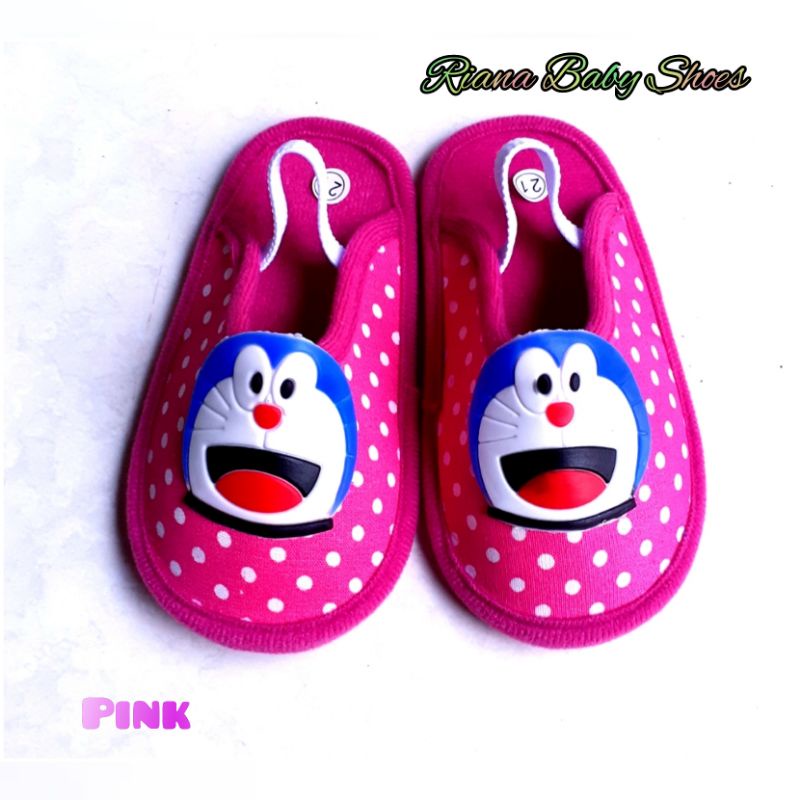 Sandal slop bayi BAPAU motif polkadot Doraemon murah terbaru usia 6 s/d 18 Bulan