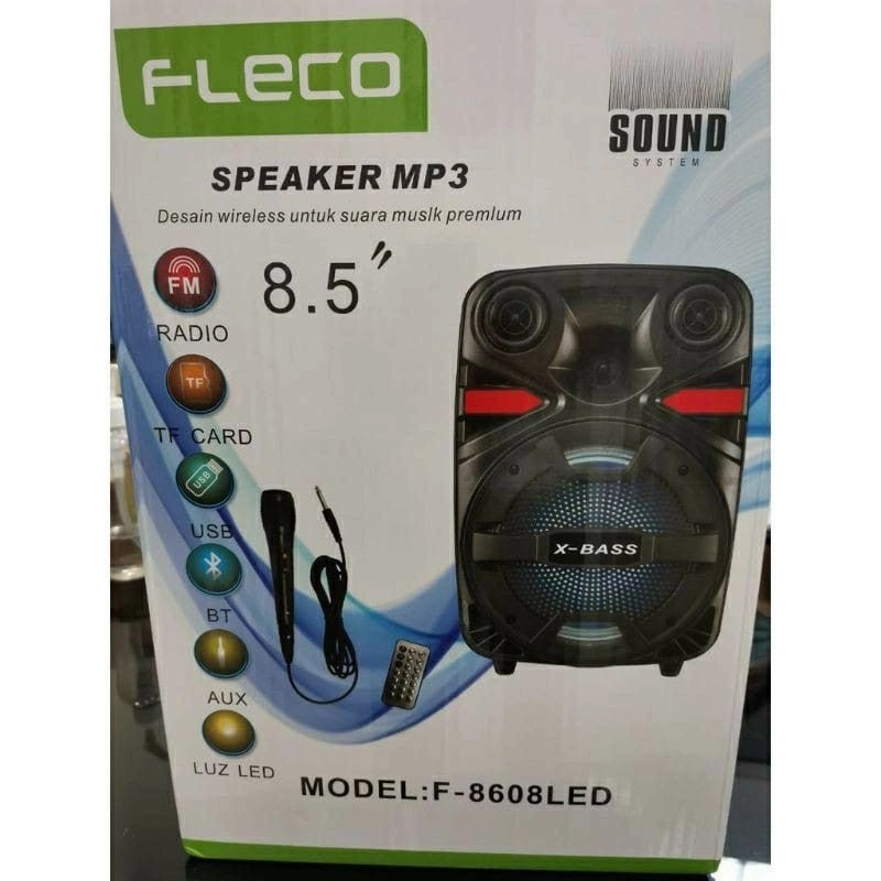 COD SPEAKER FLECO X-BASS 8'5 INCH F-8608 LED FREE MIC KAROKE+REMOTE X-BASS//SALON AKITIF 8'5 INCH X-BASS//SPEAKER KARAOKE