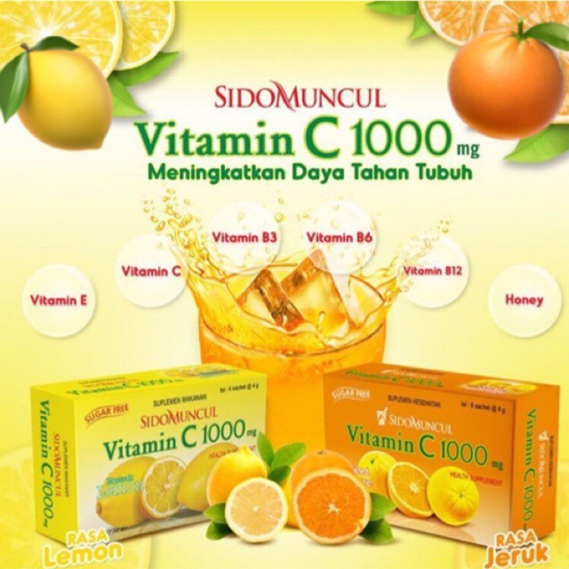 ❤ Under100 ❤ Vitamin C 1000mg Sidomuncul Lemon / Orange 1 Sachet | Health Supplement