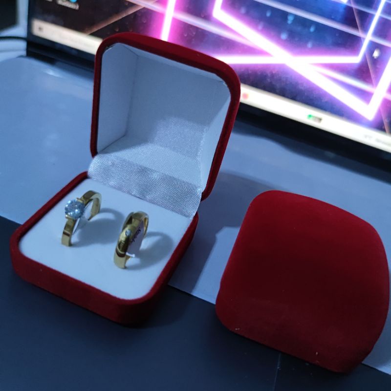 Kotak cincin couple BLUDRU tempat cincin sepasang 2 cincin model Segi 4 untuk Lamaran Kotak Cincin Kawin