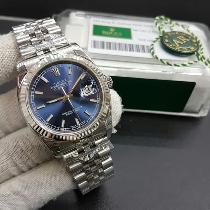 Jam Kw Super Pria Rolex Datejust Arf Dial Blue Swiss Clone