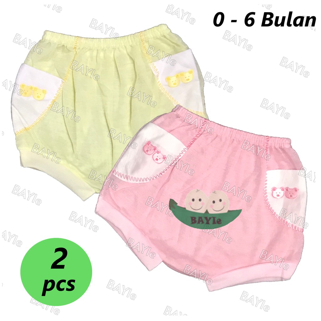 BAYIe - 2 Pcs Celana Pendek/Segitiga Bayi Model Kantong MF umur 0-6 bulan/celana kodok