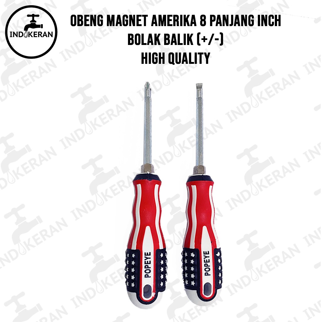 INDOKERAN - Obeng Magnet Amerika Bolak Balik Gagang Karet - 8 Inch - High Quality