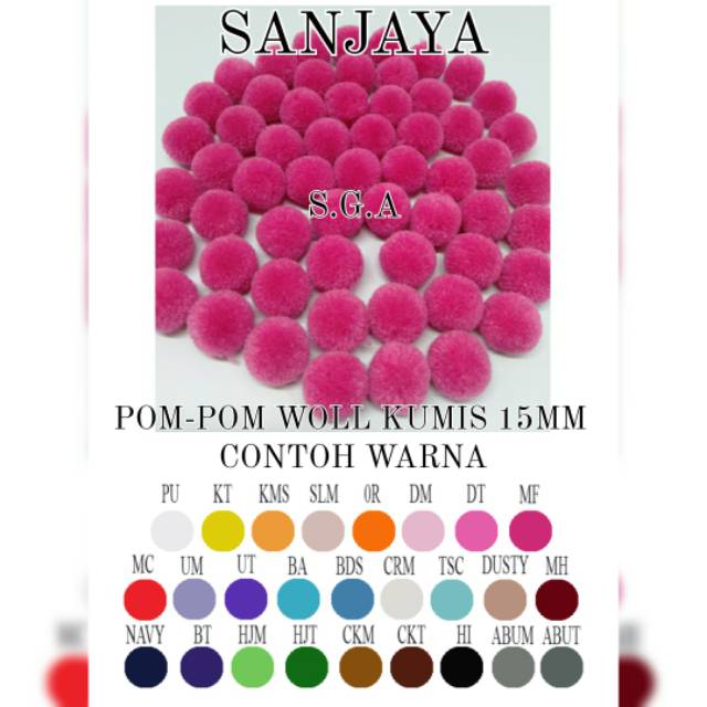 POM POM BOLA / POM POM WOL GLITER KUMIS / POM POM WARNA WARNI / POM POM AKSESORIS / POM-POM WOL KUMIS 15MM