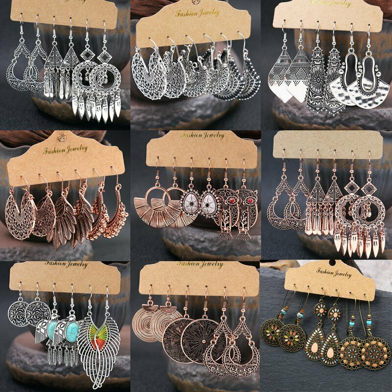 Set Anting Gantung Boho Gypsy Tribal Etnik Wanita Hias Rumbai Untuk Festival