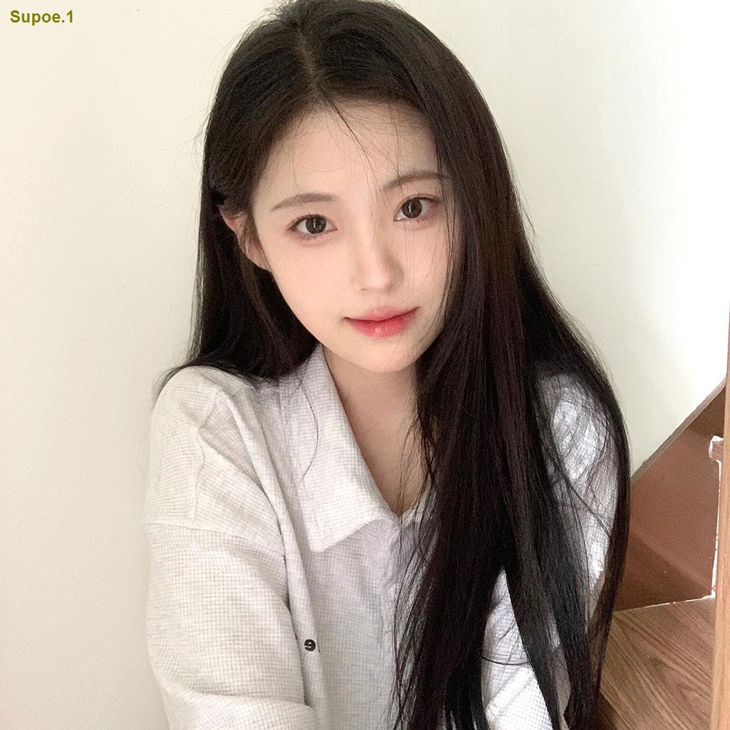 ►๑♧Titik tengah tanpa poni wig rambut lurus panjang untuk anak perempuan manis dan imut net merah de