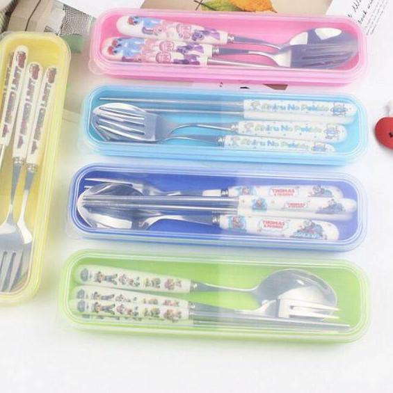 ✹ School Set alat makan anak Sendok+Garpu+sumpit Cartoon karakter ♢