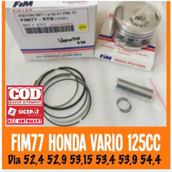 Piston Kit Seher Set Fim 77 Pen 13 Diameter 52 4 9 53 15 54 Honda Vario 125cc Bkn Npp Moto1 Cld
