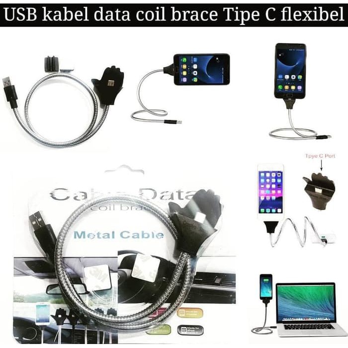 Kabel Data Cable Data Coil Brace Lightning USB for Iph Metal Cable