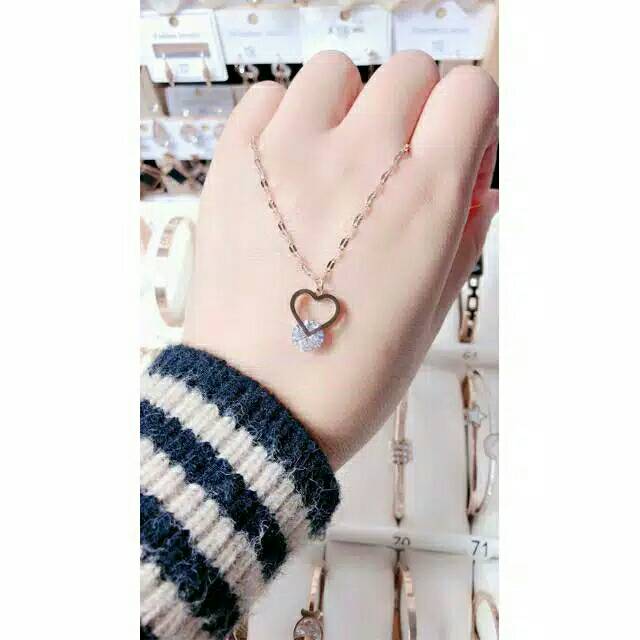 GG kalung Aksen Berlian Love Rantai Ulir Titanium lapis Emas 18k#KL-174