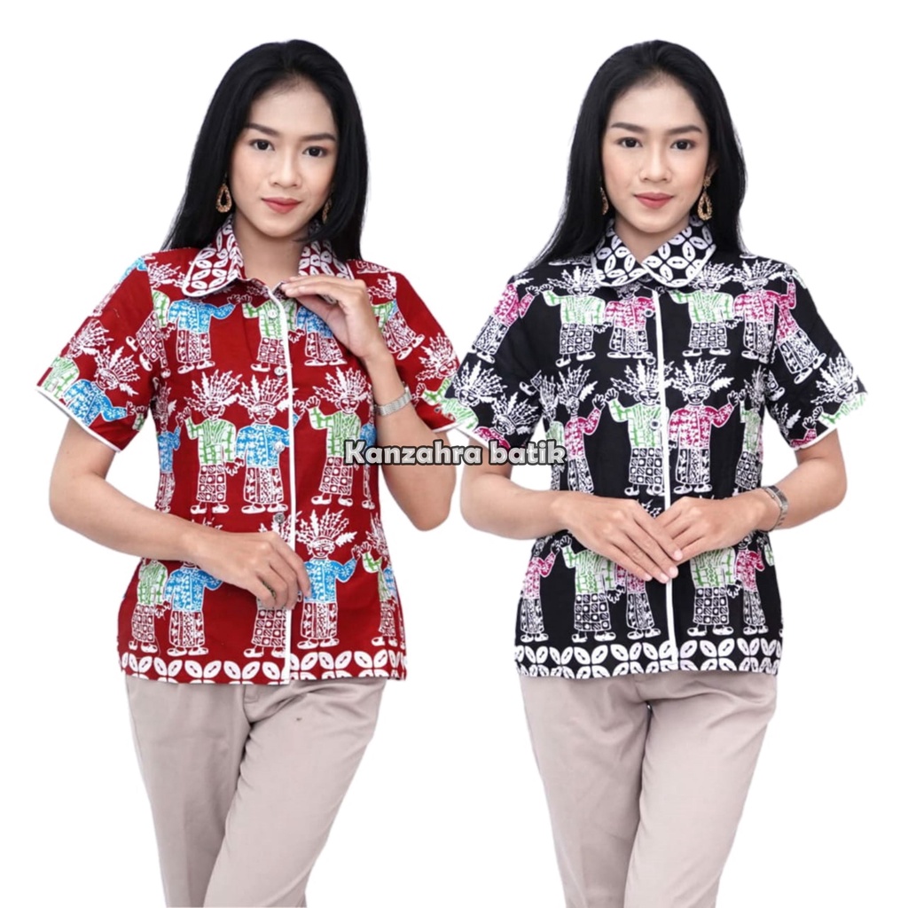 Atasan Batik Wanita Hem Batik Kemeja Batik Wanita Lengan Pendek