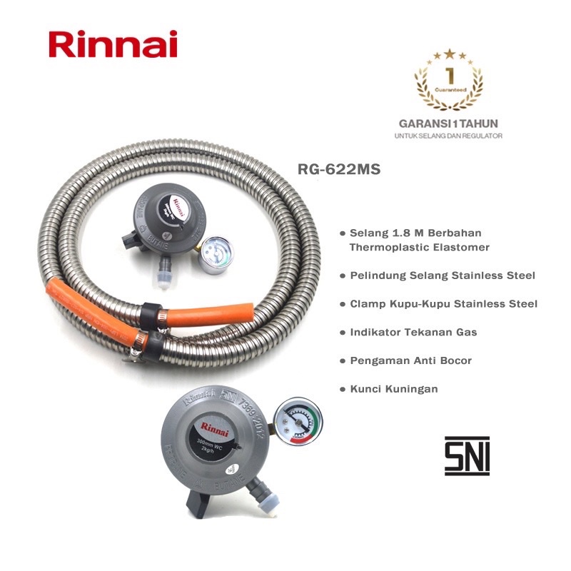 Rinnai selang regulator tekanan rendah RG-622MS | Selang Gas Regulator Rinnai