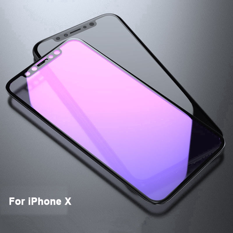 Pelindung Layar Tempered Glass 3D Warna Biru untuk iPhone x / 6 / 7 / 8plus