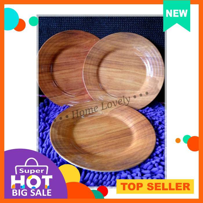 (3Pcs) Piring Melamin Onyx Bulat Ceper Centris 10" Motif Kayu
