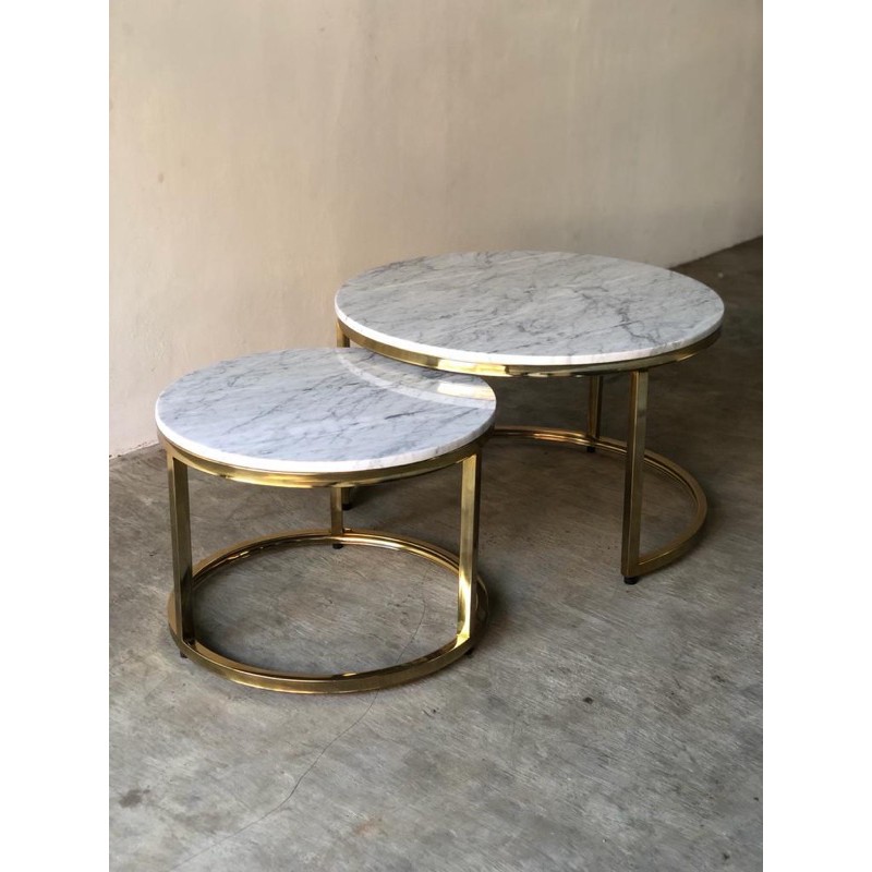 Coffe Table kaki besi  marmer carrara