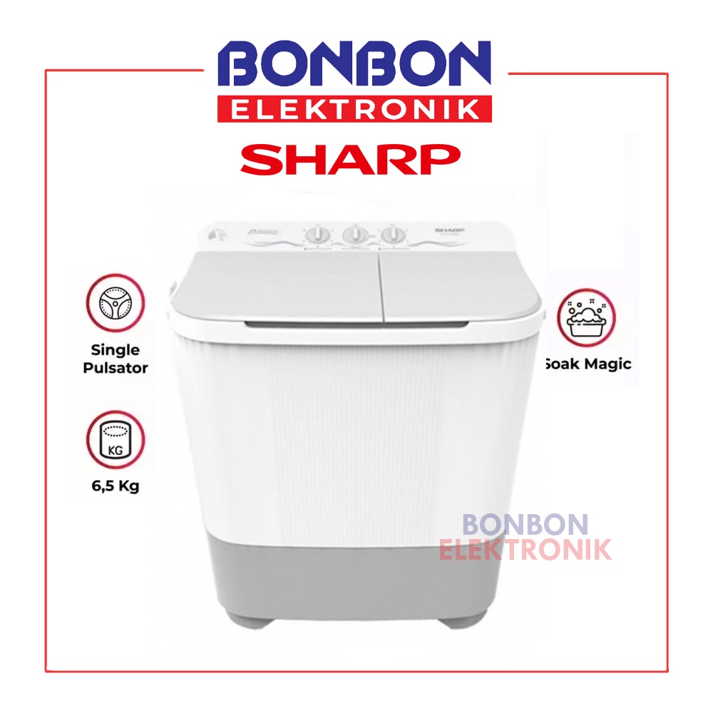 Sharp Mesin Cuci 2 Tabung 6.5KG ES-T65MW-BK / EST65 65MW BK