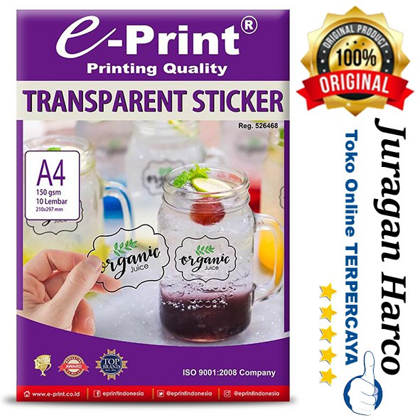 

E-Print Transparent Sticker A4 150 gsm 10 sheets 210x297mm