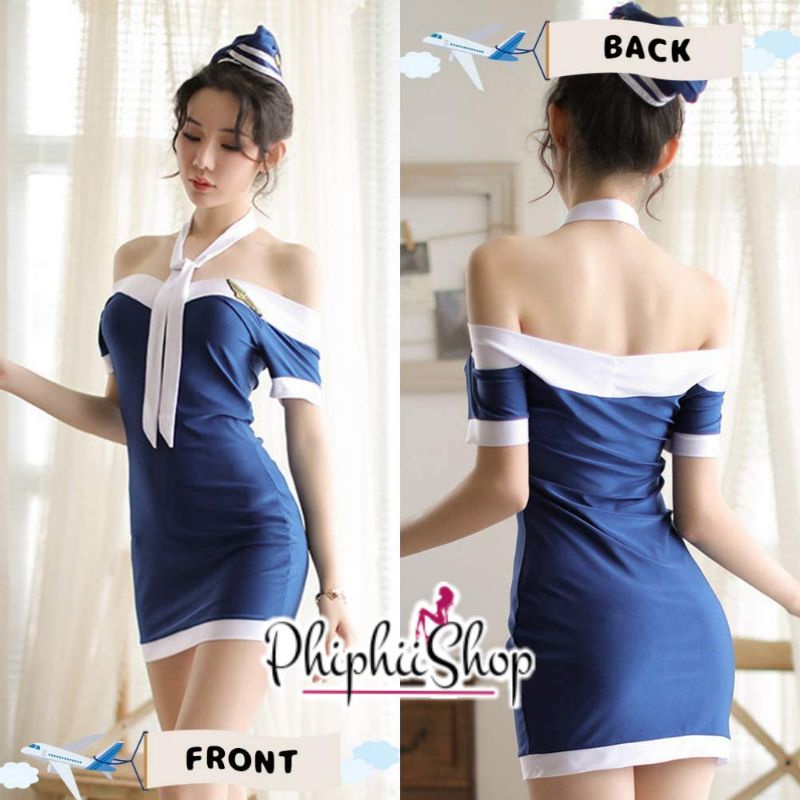 Setelan Kostum Seragam Pramugari fit XL Sexy Stewardess Cosplay Costume Lingerie