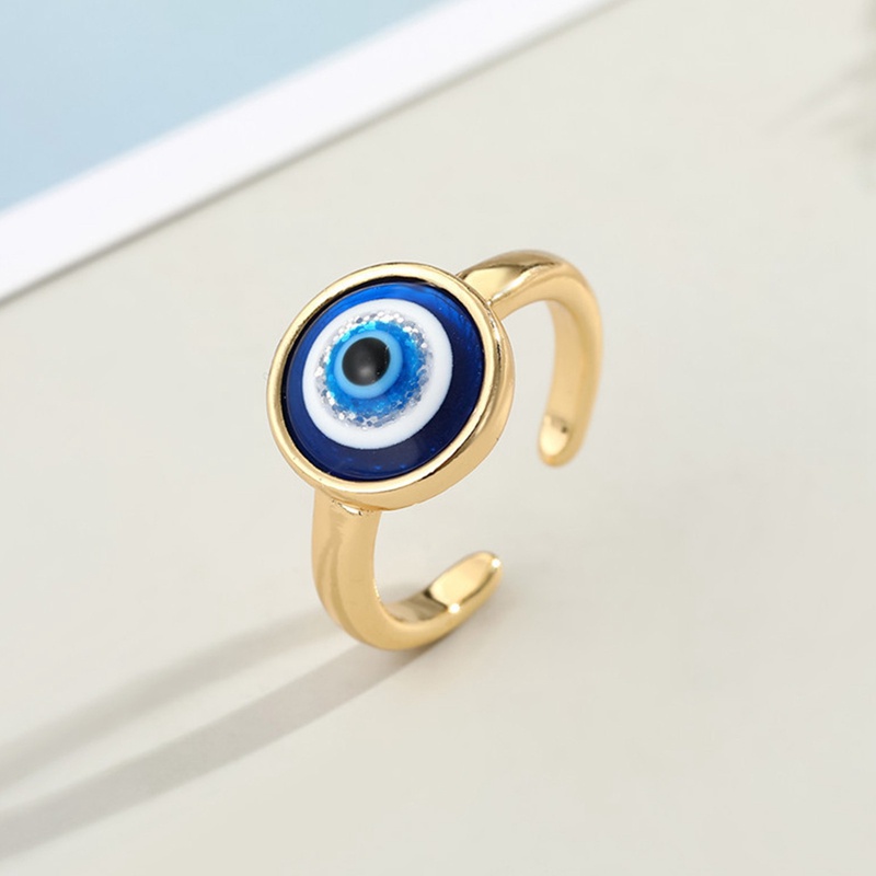 Cincin Adjustable Desain Evil Eye Warna Biru Gaya Turki Untuk Wanita