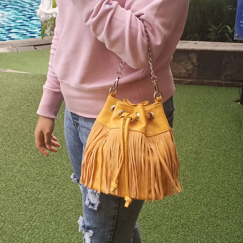 Tas selempang z4r4 wanita serut rumbai tali ratai + tali polos panjang fashion import (5 warna)#022