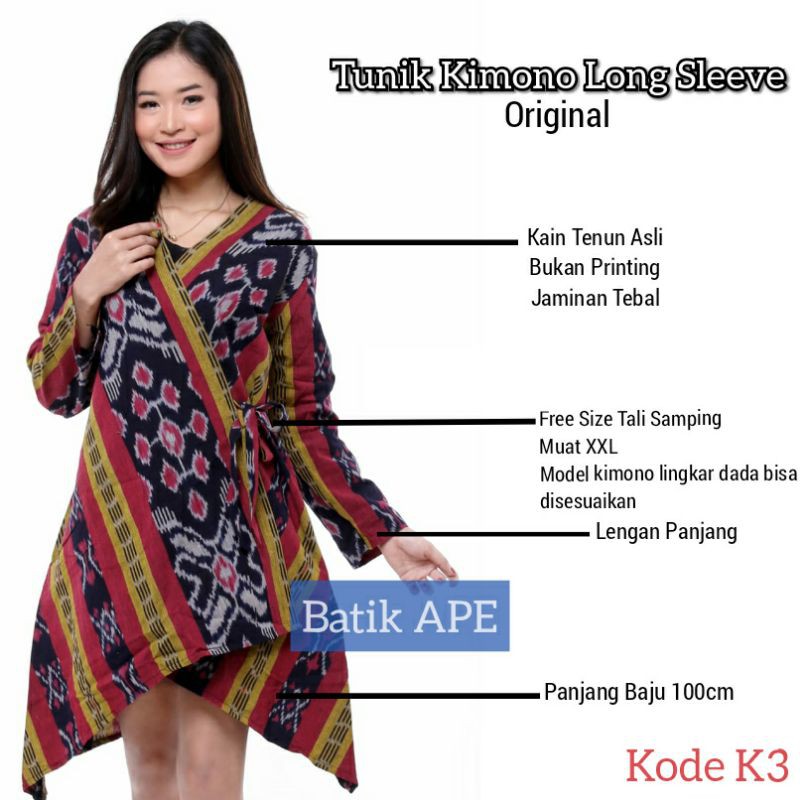 BAJU ETNIK WANITA TUNIK KIMONO LONG SLEEVE TENUN ASLI ORIGINAL TROSO SONGKET SUMBA TORAJA EXCLUSIVE