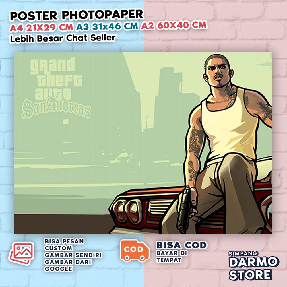 Poster GTA Grand Theft Auto San Andreas Hiasan Dinding Gaming Aesthetic Game Vintage CJ GTASA-13