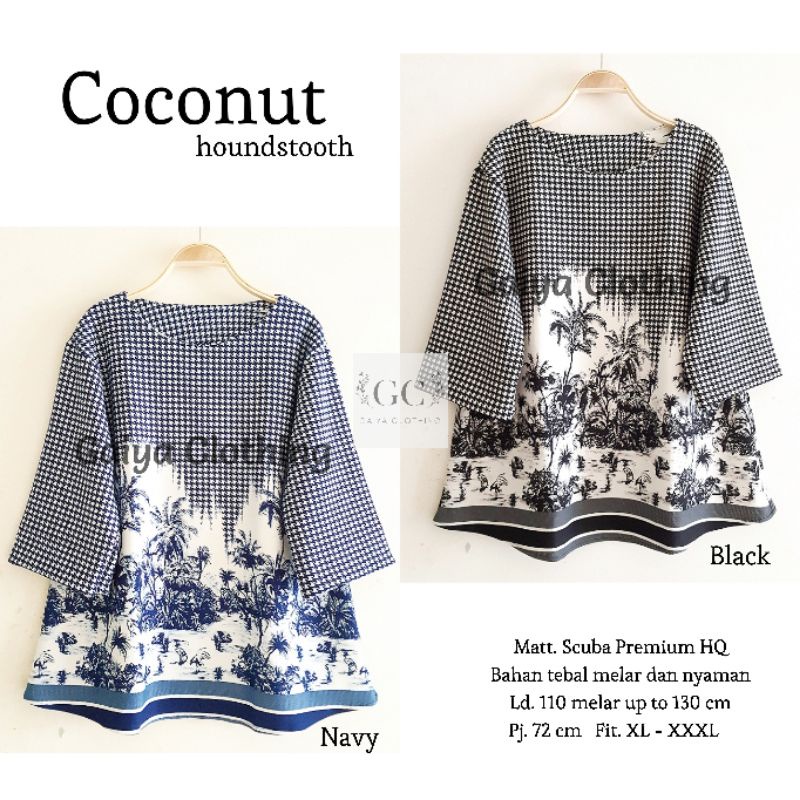 BLOUSE ATASAN JUMBO SCUBA MOTIF KELAPA - HOUNDSTOOTH BLOUSE
