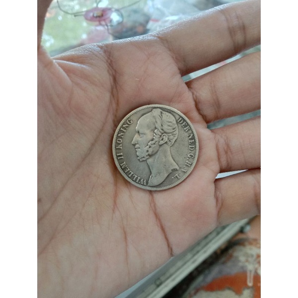 koin perak Willem II tahun 1848 koin kuno 1 gulden
