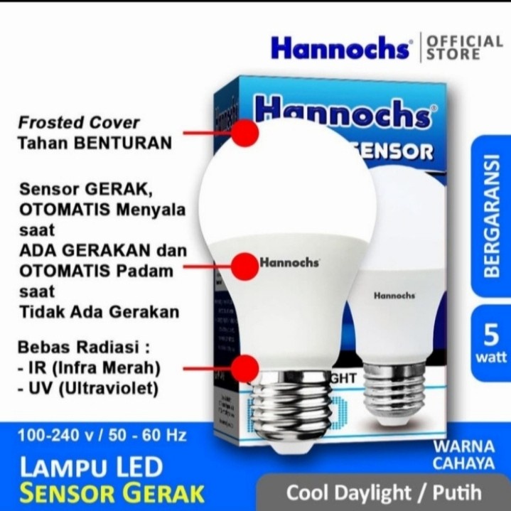 Lampu LED Motion Sensor / Sensor Gerak Hannochs 5 Watt - Putih