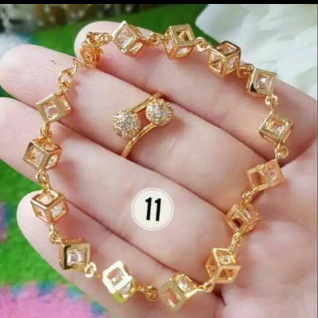 Gelang tangan rantai dadu bonus cincin gold 18k