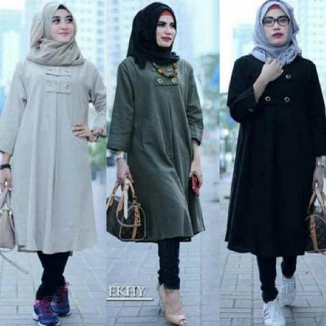 "New" Atasan Blouse Wanita Baju Muslim Blus Muslim Ekhy Tunik - Hitam