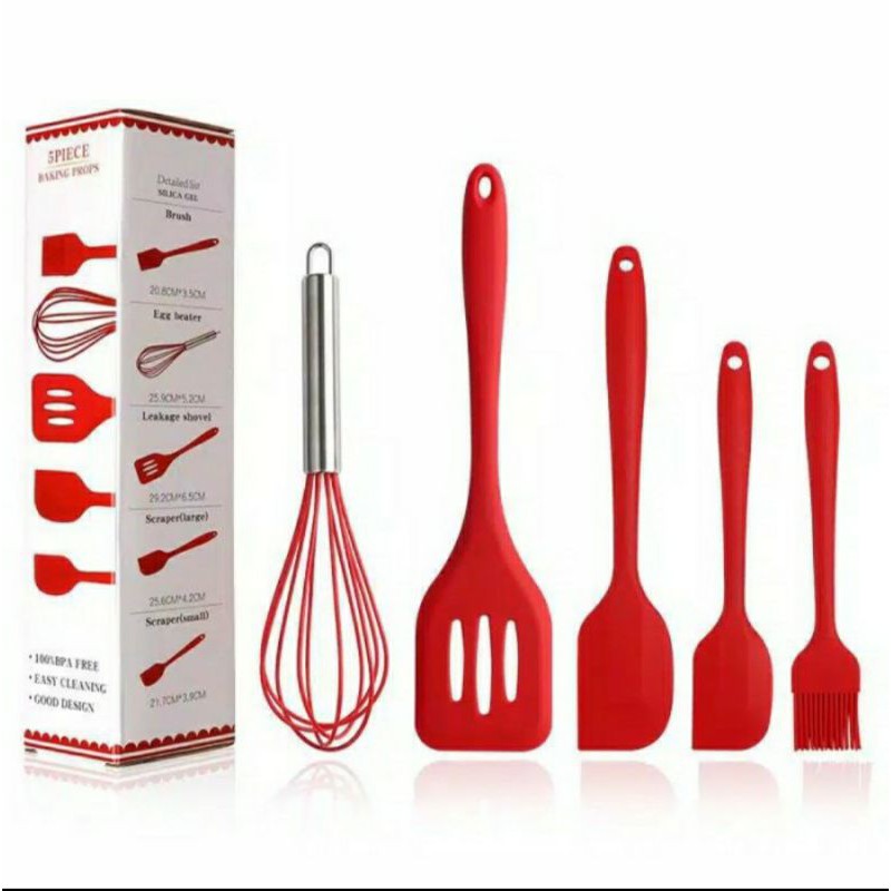 Alat Masak Set Easy Baking Kitchen Set Spatula Silicone Tahan Panas Isi 5pcs