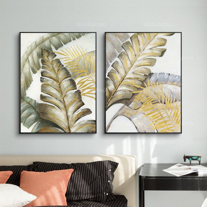 Lukisan Hiasan dinding Minimalis Modern Daun Gold 40x60