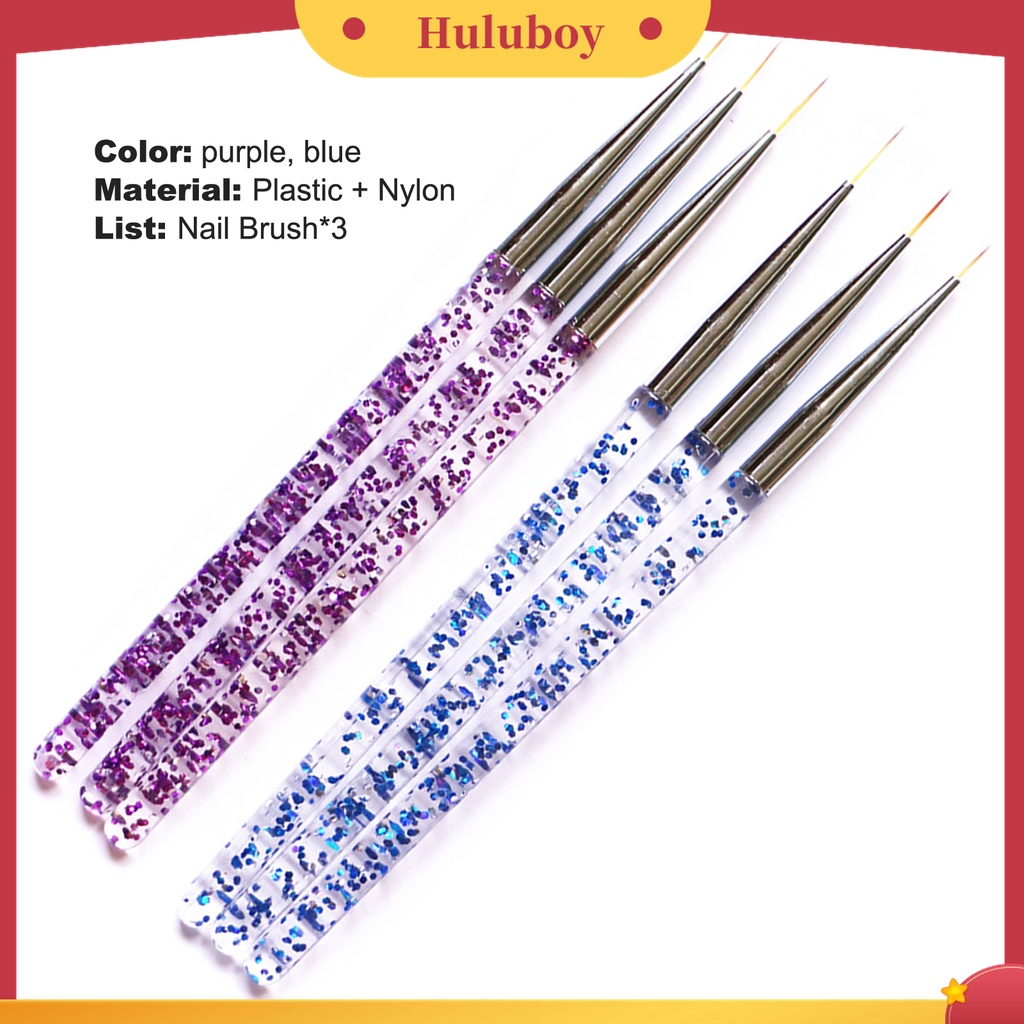 Huluboy Huluboy♡ 3pcs / Set Kuas Lukis Kuku Ultra Tipis Untuk Nail Art / Manicure