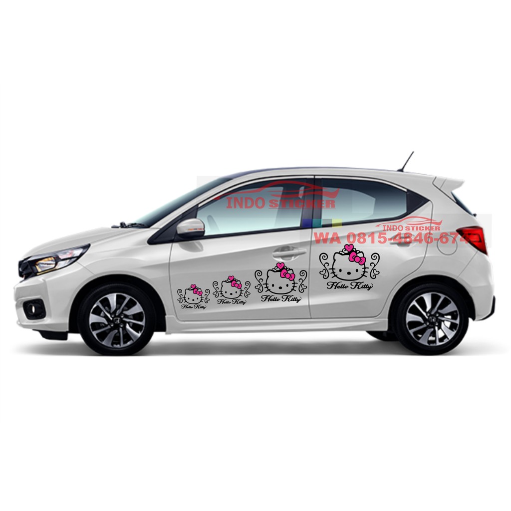 Stiker mobil brio jazz motif Hello Kitty terbaru striping cutting mobil Daihan honda keren