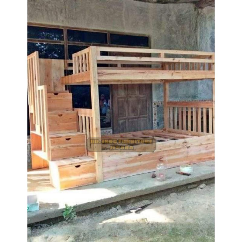dipan tingkat laci ranjang tempat tidur tingkat minimalis furnitur kayu jati jepara
