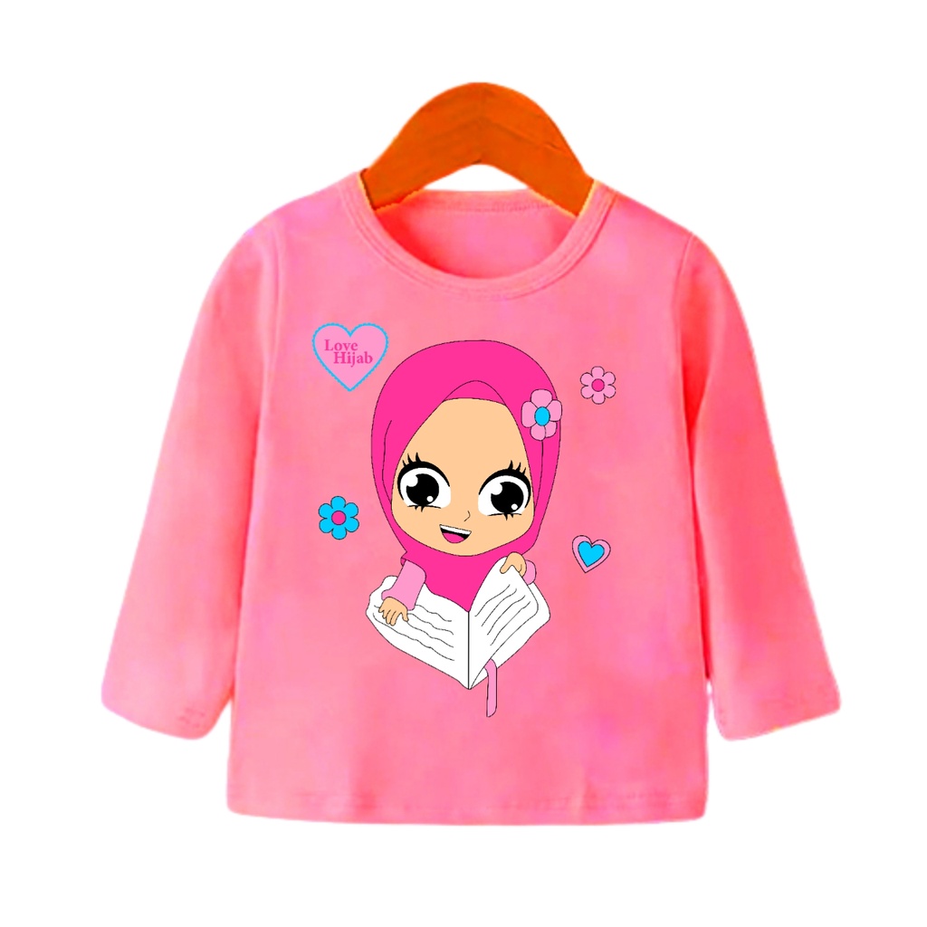 kaos anak perempuan lengan panjang muslimah gambar Hijab sablon real picture kode 002 pjg