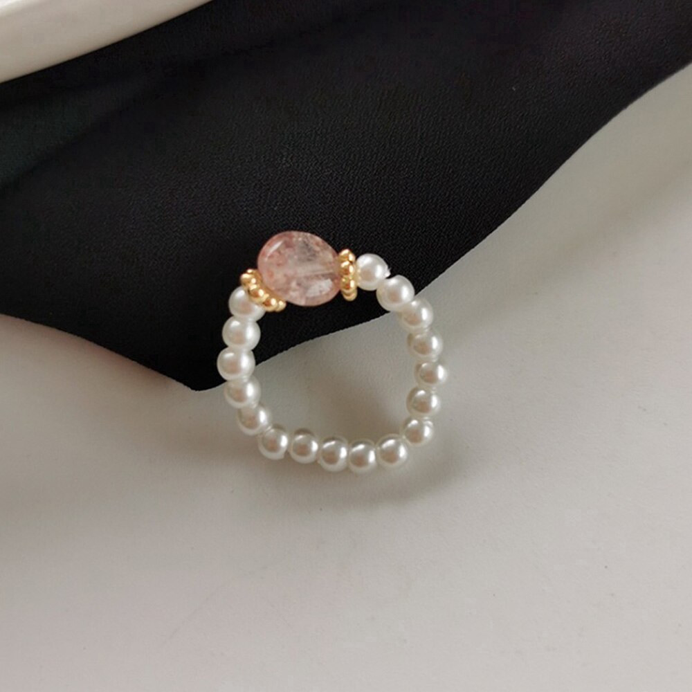 Cincin Knuckle Midi Elastis Adjustable Hias Manik-Manik Mutiara Imitasi Gaya Vintage Untuk Wanita