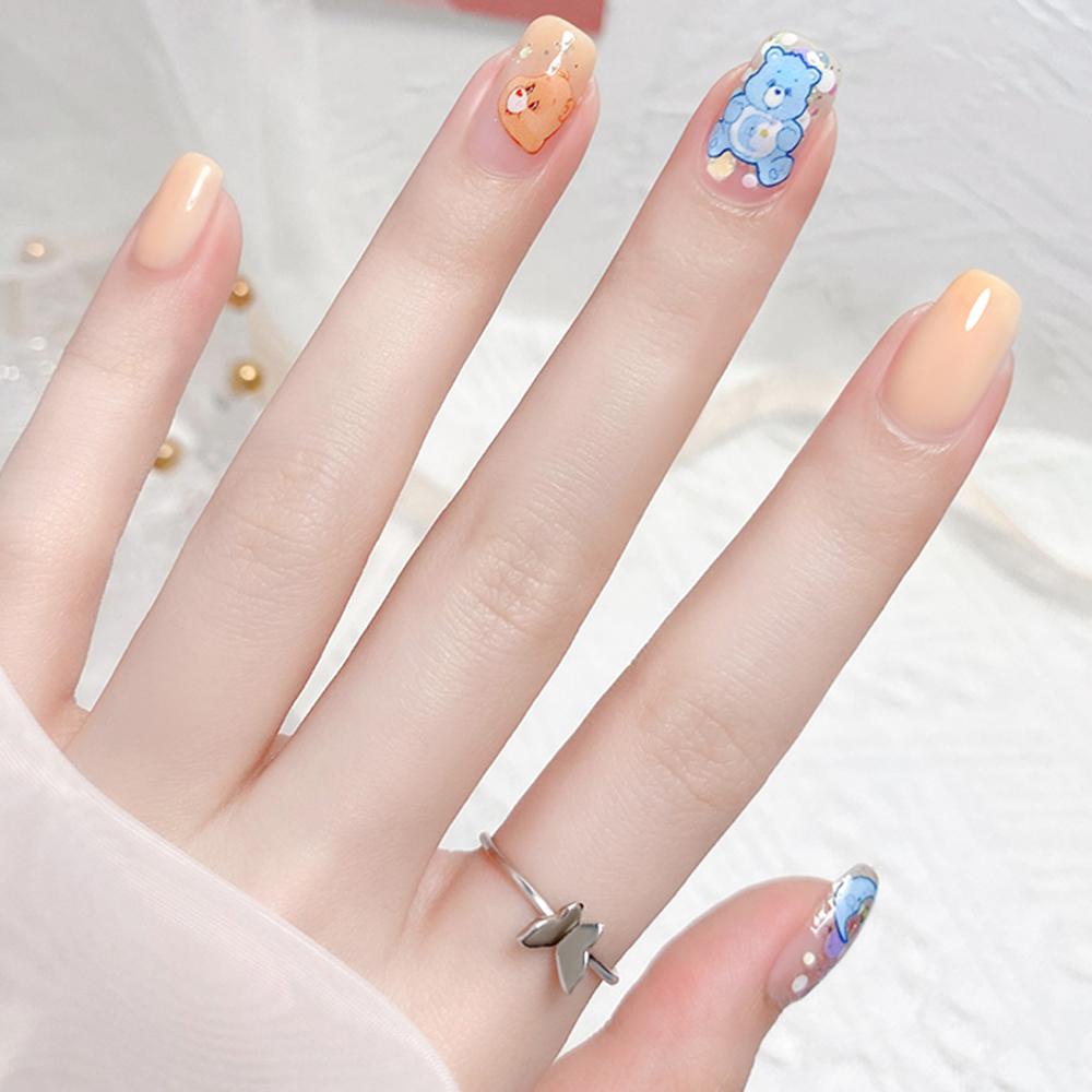 Mxbeauty Bear Stiker Kuku Gadis Bunga Lucu Warna-Warni DIY Nail Decals