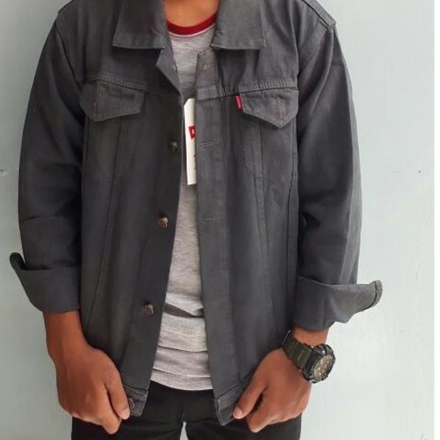 ✈ Grosir (2pcs 1kg) Jaket Levis Pria Abu Tua / Jaket Jeans Pria Abu Tua / Jaket Denim Pria Abu Tua ●