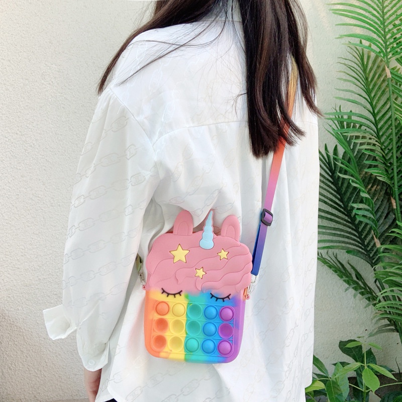 Tas Selempang Anak Tas Pop It Rainbow Unicorn Tas Bubble Penghilang Stress Viral Tiktok