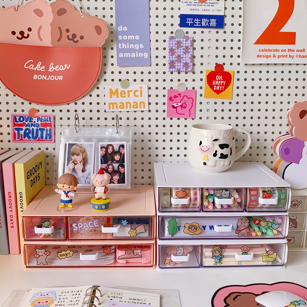 Kotak Penyimpanan Laci Desktop Korea Susun Multi-layer Storage Box Desktop Multi-layer Drawer Organizer Atk Alat Tulis Make Up Aksesoris Perhiasan Hiasan Lucu Manik