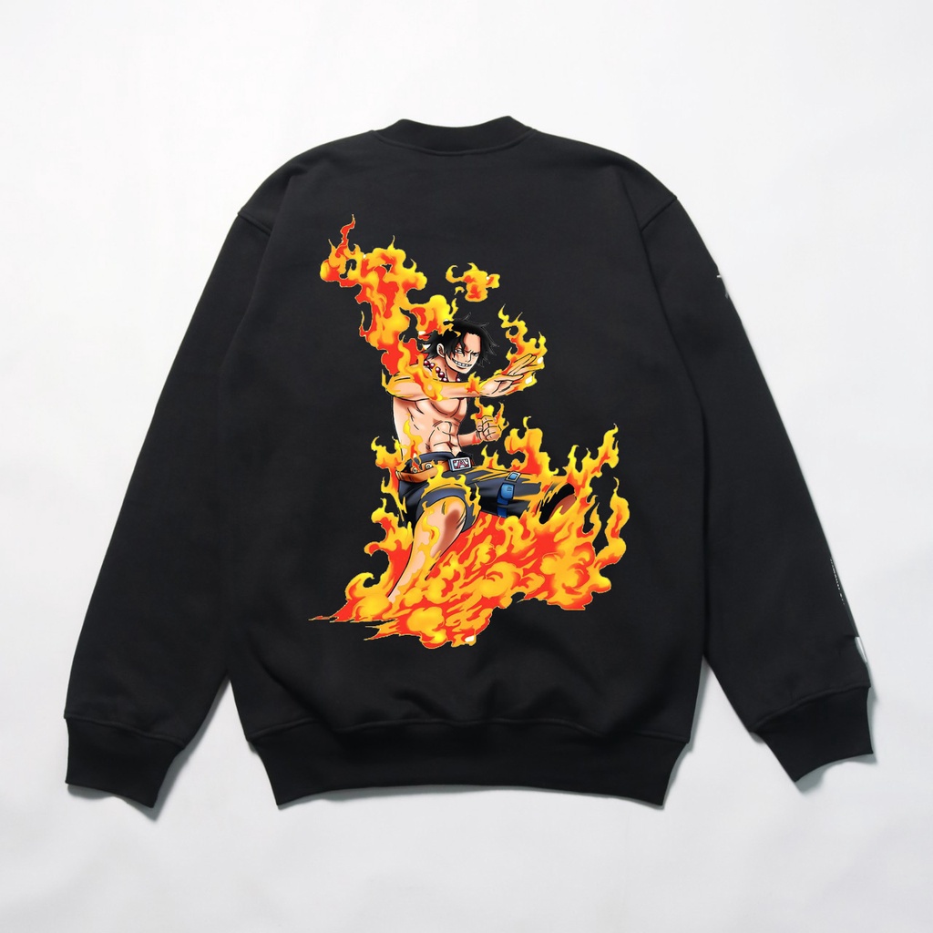 Crewneck one piece animasi - Sweater anime one piece fire