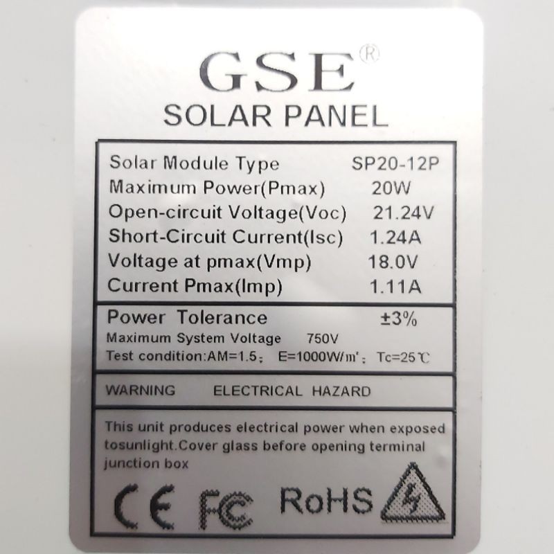 Panel Surya GSE 400x320x18 20 Watt Solar Panel DC