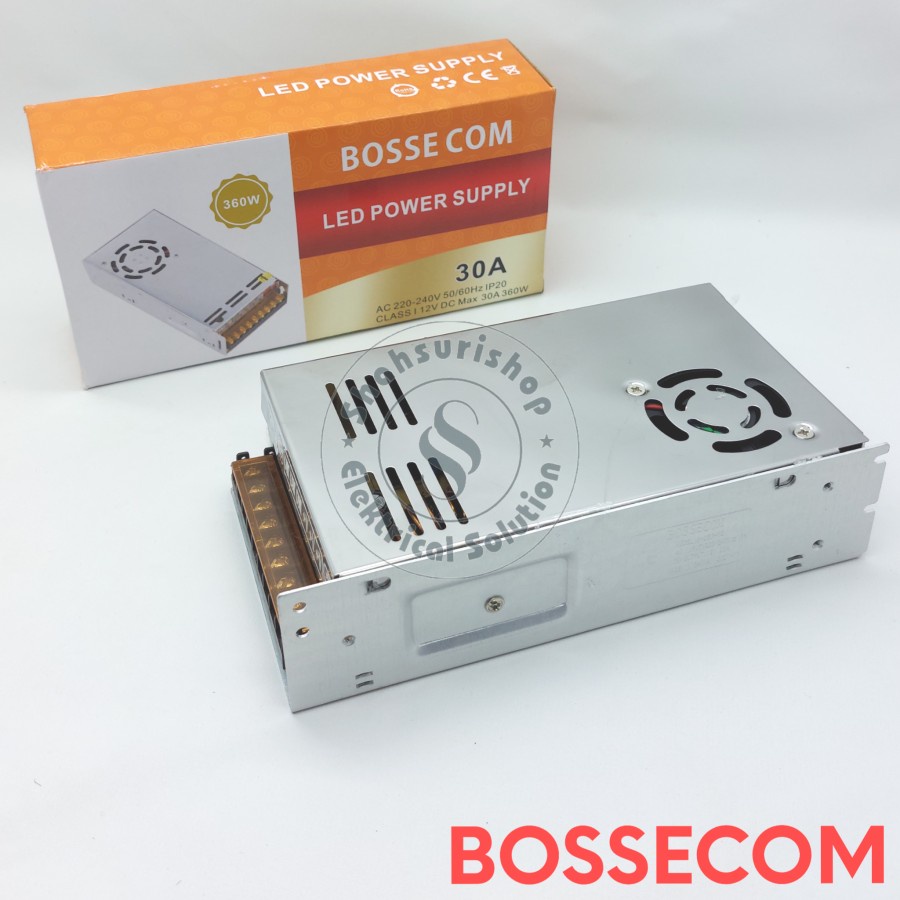 BOSSECOM LED POWER SUPPLY 12V 12 VOLT 30 AMPER 360 WATT ALUMUNIUM +FAN