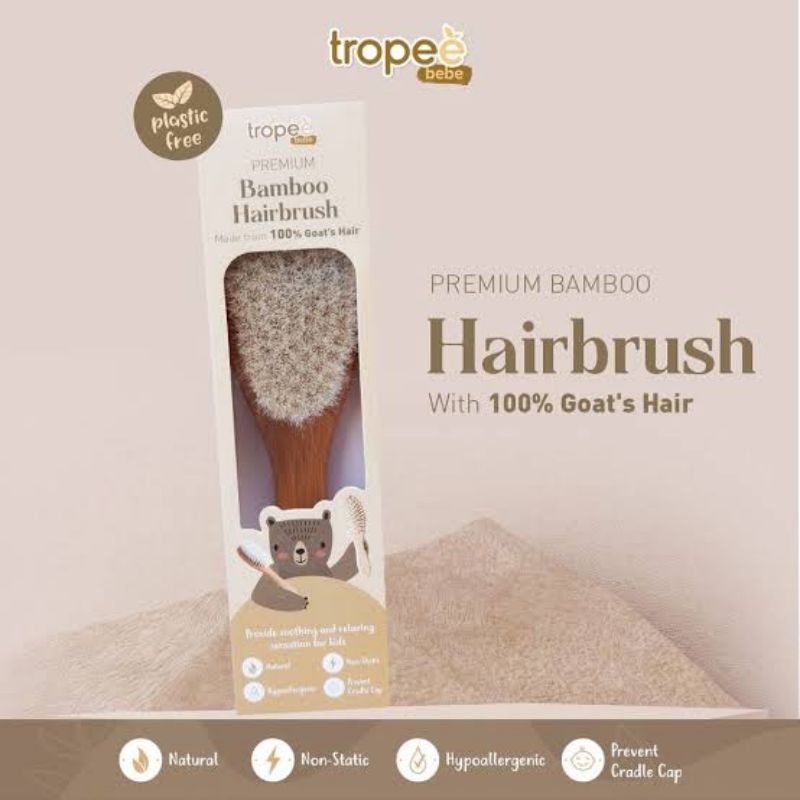 Tropee Bebe Hairbrush &amp; Comb Set - Tropeebebe Hair Brush Bamboo - Sisir Rambut Bulu Bayi Premium Bambo