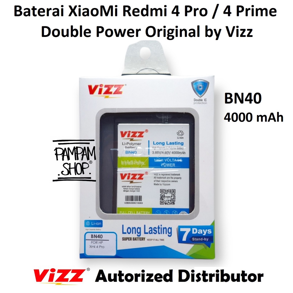 Baterai Vizz Double Power Original XiaoMi Redmi 4 Prime Pro BN40 Batre Batrai Dual Ori Xiao Mi BN 40 Handphone HP