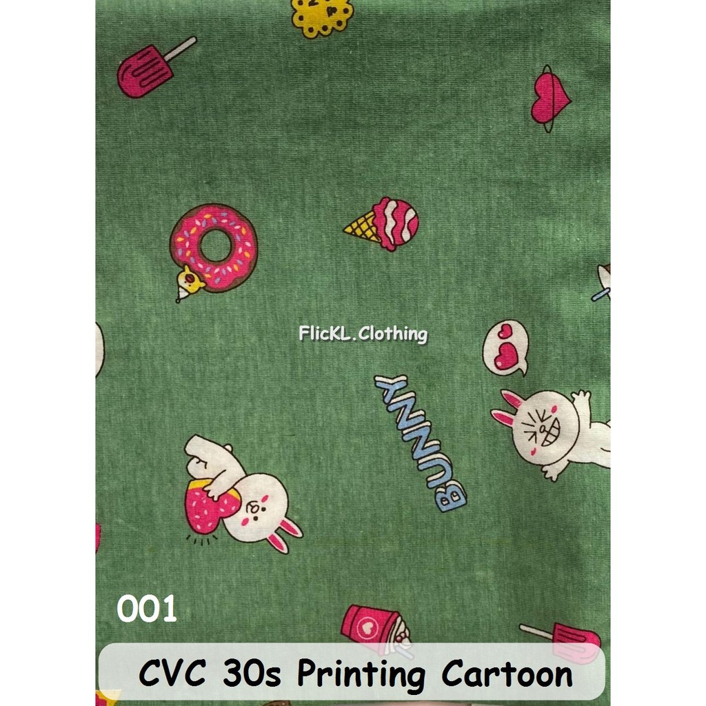 Bahan Kain Kaos Baju Cvc 30s Printing Cartoon Animasi Motif Anak Anak